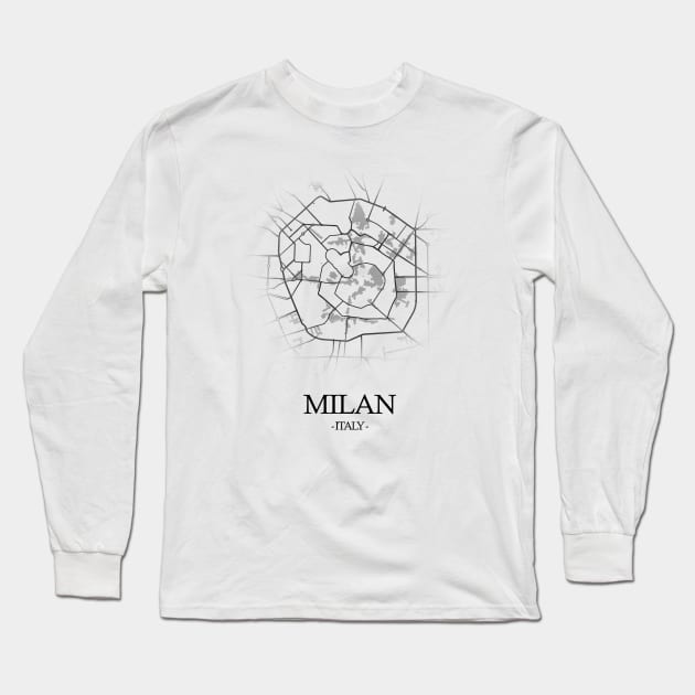 Milan City Map - Italy Cartography Long Sleeve T-Shirt by SPAZE